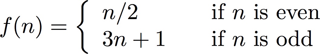 if x is even, divide by 2; if odd, multiply by 3 and add 1